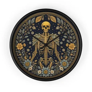 Skeleton Floral Wall Clock, Gothic Home Decor, Vintage Skeleton Style Clock - Picture 1 of 19