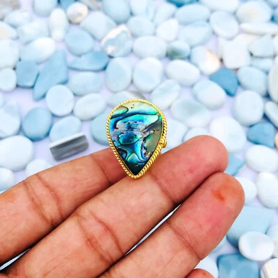 Adjustable Ring Natural Abalone Shell 18K Gold Ring Abalone Shell Jewelry B-2 - Image 1 of 4