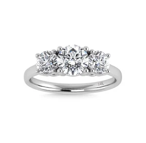 Anillo redondo de tres piedras de oro blanco de 14 K con diamantes cultivados creados en laboratorio IGI E/VVS 2 quilates - Imagen 1 de 6