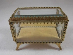 Kleine Gold Ormolu abgeschrägte Glas Schmuck Schatulle Schmuckschatulle Matson Stylebuilt - Bild 1 von 7