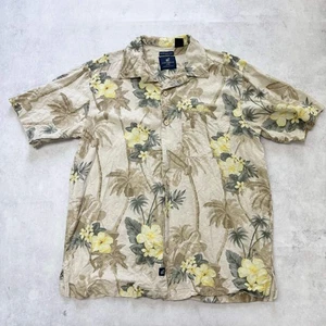 Vintage Hawaiian Shirt Mens Medium Beige Floral Aloha Short Sleeve Silk - Picture 1 of 6