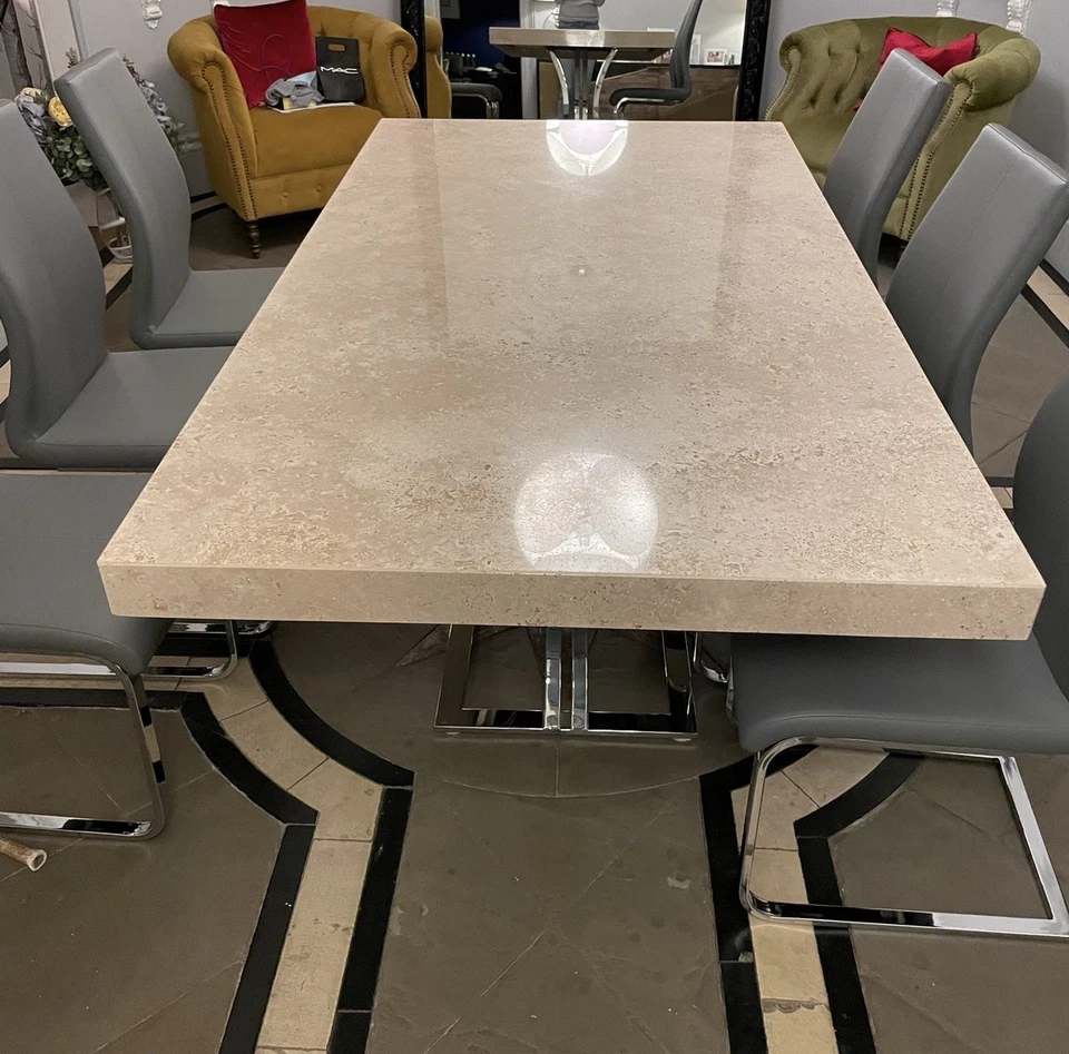 Travertine Marble Indoor Dining table, seats 6 - 8. 200 x 106 x 75cm - Image 1 of 4