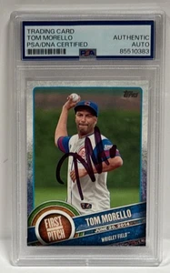 Tarjeta de primer lanzamiento de béisbol firmada por Tom Morello 2015 Topps #F P-11 Cubs PSA - Imagen 1 de 2