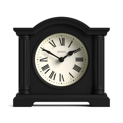 Jones® Kensington mantel clock black decorative roman dial quartz shelf desk - Image 1 of 4