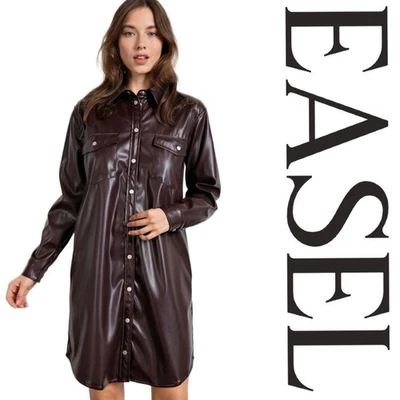 SML CABALLETE CIRUELA PROFUNDA VEGANA CUERO CAMISA Vestido/CHAQUETA/CHAQUETA BHCS Foto 1 de 4