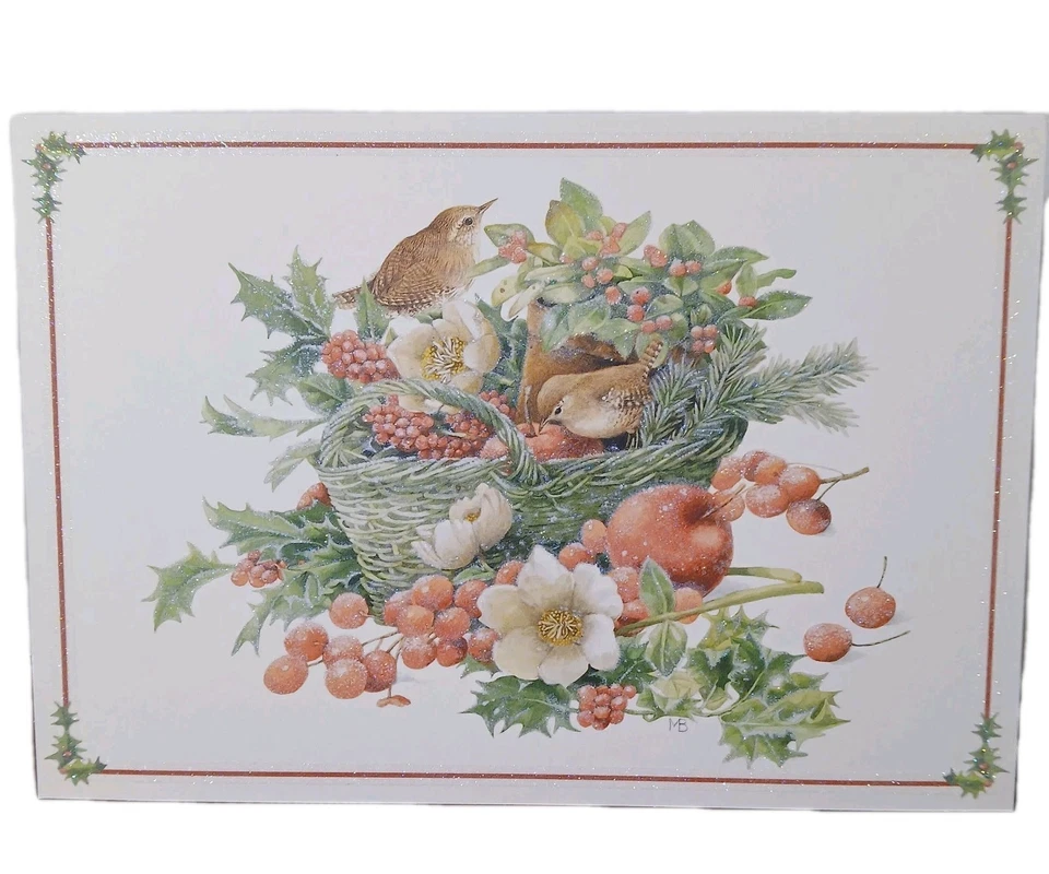 Marjolein Bastin 12 Christmas Cards Birds Nature's Sketchbook Glitter Beautiful - Image 1 of 4