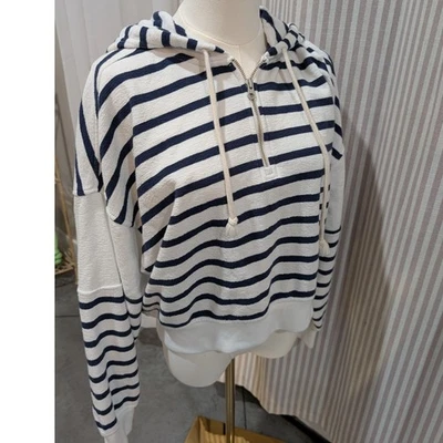 Sudadera con Capucha Aerie Recortada Manga Corta Rayas Cuarto Cremallera Top Náutico Talla Pequeña Foto 1 de 4