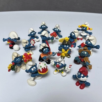 Винтажный Schleich смурфики ПВХ фигурки лот из 18 Гонконг 1978 Peyo игрушки фигурки - Изображение 1 из 4