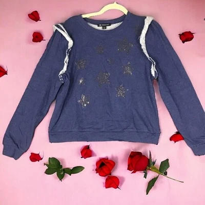 INC International Concepts 女式大码蓝色荷叶边星星运动衫全新带标签 — 第 1/4 张图片