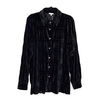 Chaqueta Camisa Jodifl Terciopelo Botón Frontal Mujer Grande Negra Texturizada Cachicho Foto 1 de 4