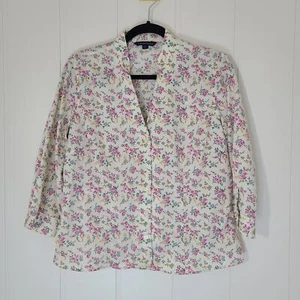Camicia Lands End Ditsy floreale manica 3/4 con bottoni taglia 12P - Foto 1 di 9