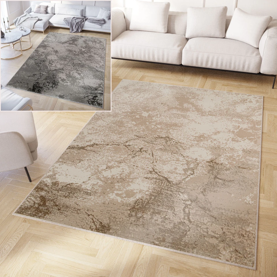 TAPISO Alfombra de pelo corto gris brillante marrón efecto mármol efecto 3D salón ÖKOTEX