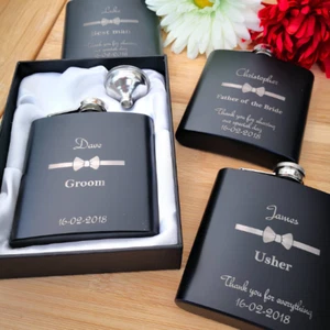 Personalised Hip Flask Wedding Favors Usher Gift Groom Groomsman Best Man Father - Picture 1 of 6