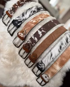 REAL COWHIDE HAIR-ON LEATHER BELTS - UNISEX GENUINE LEATHER BELT (26 - 46 Waist) - Picture 1 of 9