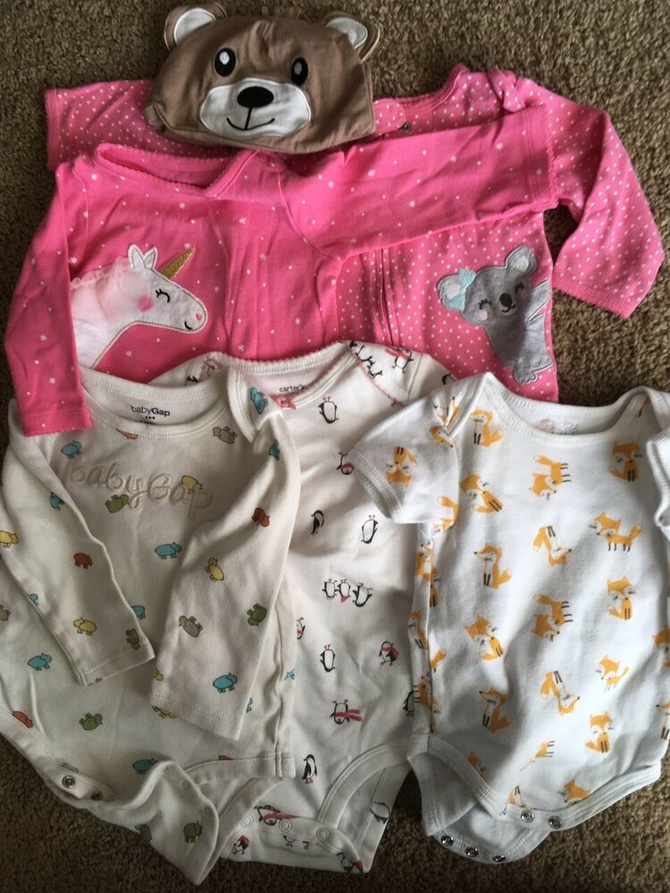 lot of girls 6 mo. baby clothes plus nb hat - animal themed/ brand names