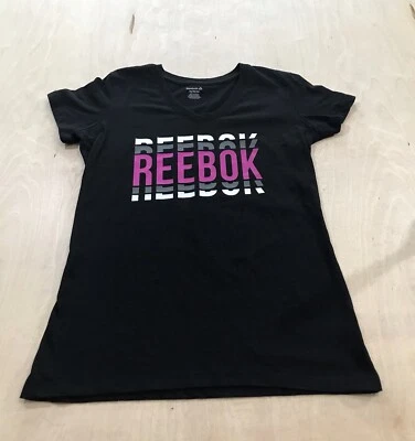 Womens Black Size M Reebok Logo Athletic Wear T-shirt Yoga Athleisure Sports - Image 1 of 4