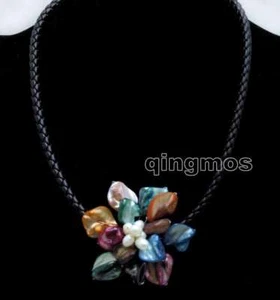 SALE Multicolor 70mm Shell Pearl Flower pendant & Rope 18'' Necklace-nec6318 - Picture 1 of 6