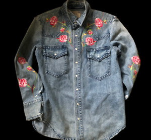 Ralph Lauren Polo denim floral patchwork jacket L distressed  western 