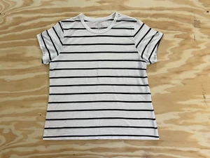 Time and Tru Women's sz lg 12-14 White Gray Striped Short Sleeved top - Picture 1 of 7