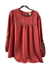 NWT Fig & Flower Tunic Top Embroidered Long Sleeves Woman Plus 2X - Picture 1 of 9