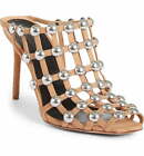 $650 ALEXANDER WANG Sadie Grommet Mules Heels Pumps Beige Slides 38.5 Shoes