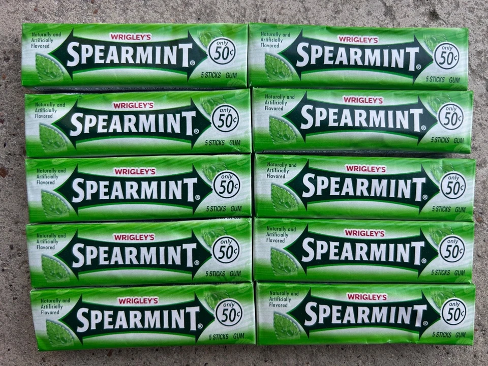 Spearmint Chewing Gum Wrigleys USA 10x5 stick Packs American Gum MAR 2026 - Image 1 of 1