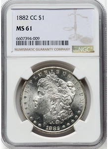 Dólar de plata Morgan 1882 CC NGC MS61 - Imagen 1 de 4