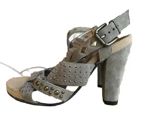 Sandalias de tacón Van Eli para mujer talla 6M de cuero con tiras con tachuelas de gamuza tostada zapatos de salón - Imagen 1 de 12