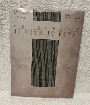 NOS Berkshire It Fits It Fits Black Rib Net Nylon Stockings Size Queen 1X-2X ￼￼ - Image 1 of 2