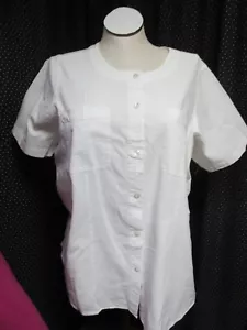 ""WHITE SCOOP NECK. WOMEN'S SHIRT, TOP BUTTON DOWN"" - TEXTURED -NWOT - L -GIFT - Picture 1 of 3