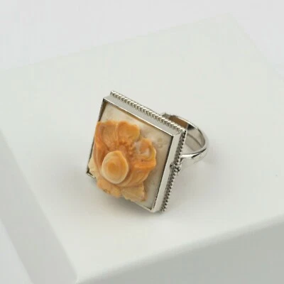 ANELLO IN ARGENTO 925 CON CAMMEO IN CORNEOLA FIORE MISURA REGOLABILE AGNK 080 - Immagine 1 di 3