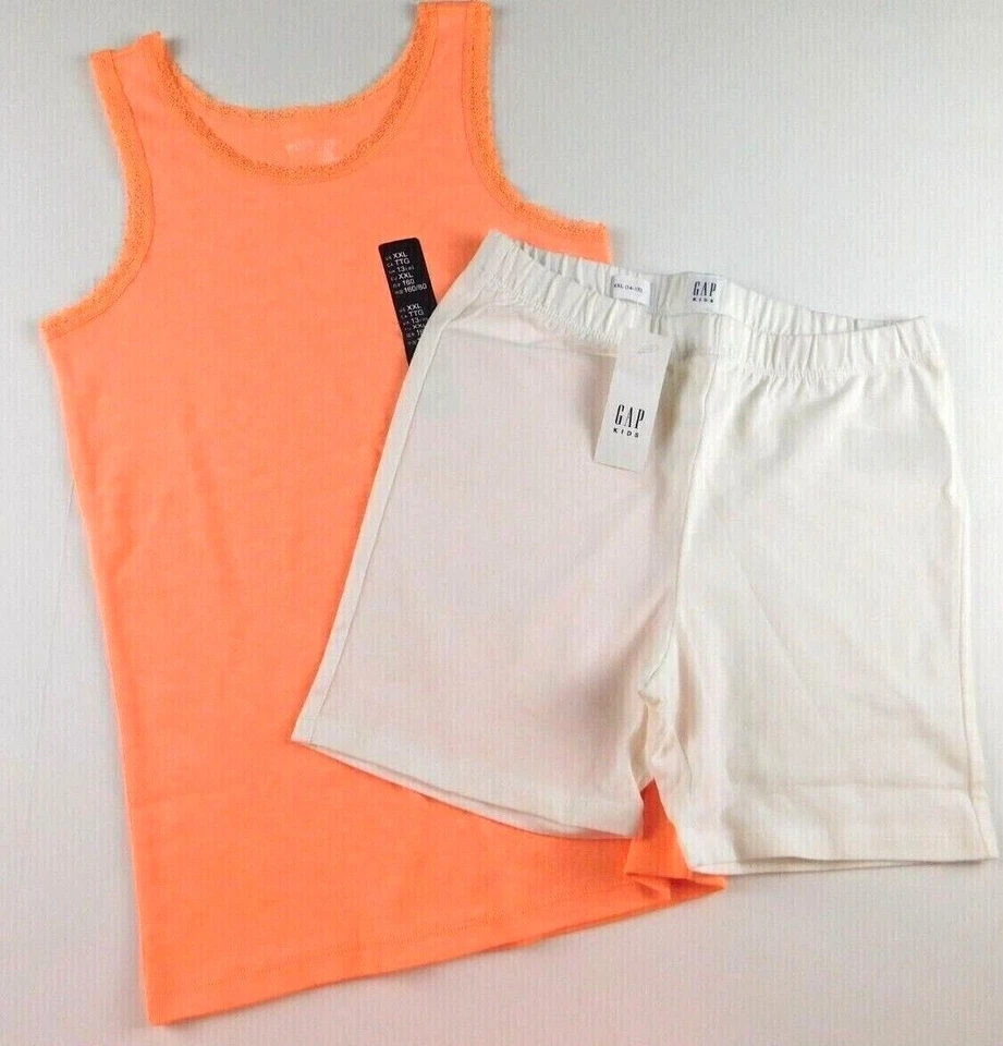 Regata e shorts GAP menina laranja branco TAMANHO XXL/13 algodão poliéster span NOVO - Imagem 1 de 2