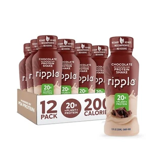 12Pk Ripple Vegan Protein Shake Chocolate 20g Nutritious Plant Based Pea Protein - Picture 1 of 7
