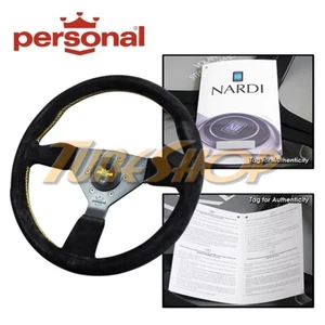 ITALY PERSONAL GRINTA 330MM STEERING WHEEL BLACK SUEDE YELLOW STICHING HORN - Foto 1 di 1