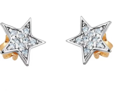 0.10CT Round Real Diamond Star Cluster Stud Earrings 14K Gold Plated Silver - Image 1 of 4