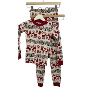 Hanna Andersson Holiday Long John Pajama Top Bottoms + Pet Pajama Size 6-7 - Picture 1 of 7