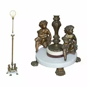 LOVELY CIRCA 1920'S MARBLE & BRASS FLOOR STANDING LAMP WITH CHERUB PUTTI'S ANGEL - Picture 1 of 12