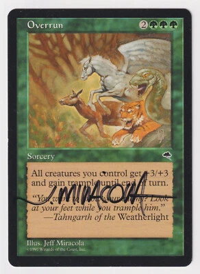 Signed Overrun MP Tempest Artist Jeff Miracola 1997 WOTC MTG Magic Vintage Green - Image 1 of 2