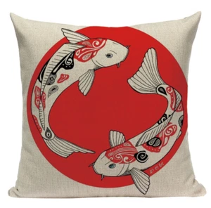 Sun and Koi Fish JP28 Cushion Pillow Cover Japanese Asian Animal Flag Oriental - Picture 1 of 5