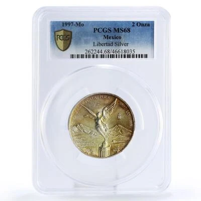 Moneda de plata México 2 onzas Libertad Ángel de la Independencia MS68 PCGS 1997 Foto 1 de 2