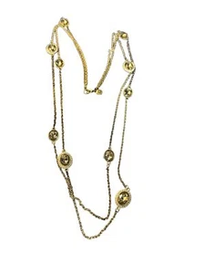 Monet double strand gold tone necklace rhinestone stations 34" - Picture 1 of 5