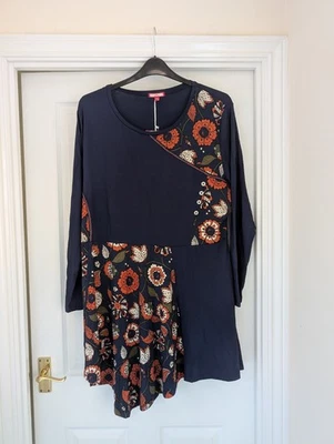 BNWT Joe Browns Ladies Navy Blue Multicoloured Tunic Top. Size 26.  - Image 1 of 4
