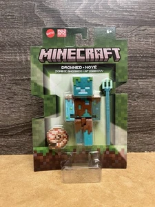 Mattel Minecraft Drowned Zombie w Trident & Nautilus Shell 3.5" Figure NEW 2024 - Picture 1 of 4