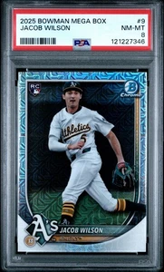 2025 BOWMAN MEGA BOX CHROME 9 JACOB WILSON OAKLAND A'S PSA 8 - Picture 1 of 2