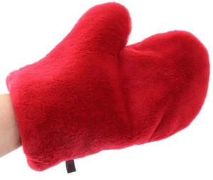 Pelz Handschuh SamtNerz Wellness Fell Massage Kuschel Streichel Winter Mink Rot - Picture 1 of 5