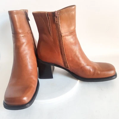 Bass Boots Size 8 90s Y2K Leather Camel Tan Square Toe Mid-Calf Vintage Womens  - Image 1 of 4
