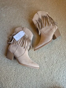 NWT Women's Time And Tru Fring Western Cowgirl Boots Size 7, Sand Tan - Picture 1 of 10