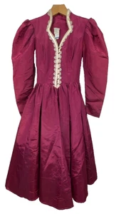 Vtg 80s Gunne Sax Jessica McClintock Dress 9 Magenta Lace Trim Collector Project - Picture 1 of 22