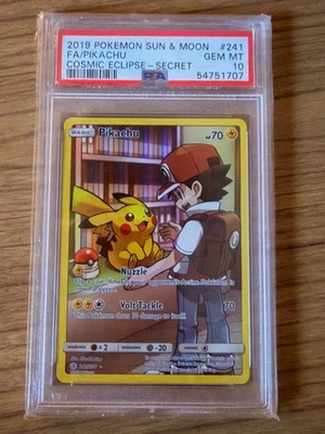 2019 POKÉMON SUN &MOON COSMIC ECLIPSE SECRET #241 FULL ART/PIKACHU PSA 10 - Image 1 of 2