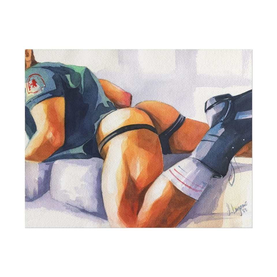 IMPRESSÃO de Obra de Arte Original Pintura em Aquarela Gay Masculino Nu "Contenção" - Imagem 1 de 1